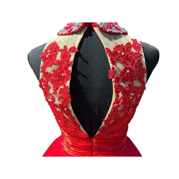 Sherri Hill 21227 red homecoming prom wedding rhinestone tutu sequence dress ￼ - Picture 11 of 14